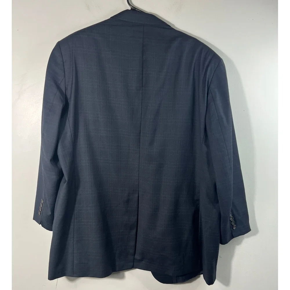Lauren Ralph Lauren Windowpane Plaid Jacket Blazer‎ Navy Blue Wool Cashmere 48R